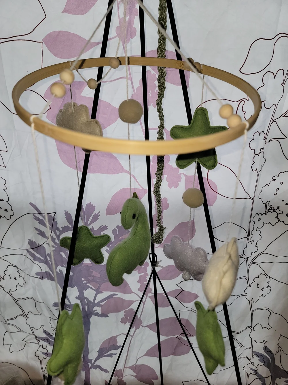 Plush Green and Cream Dinosaur Mobile - Brand Unknown